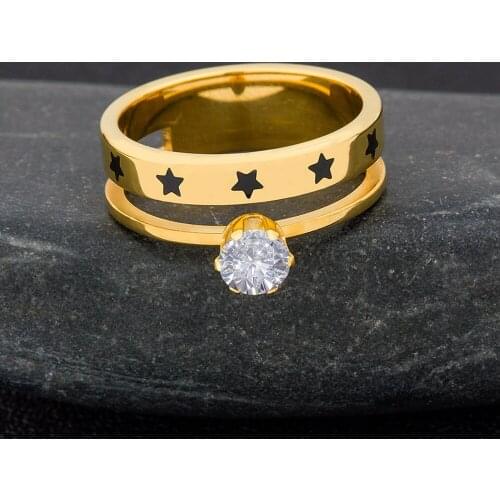 Classic Double Layer Star Design Rings Stainless Steel Cubic Zirconia Charm Jewelry Rings For Women Wedding Party Birthday Gifts