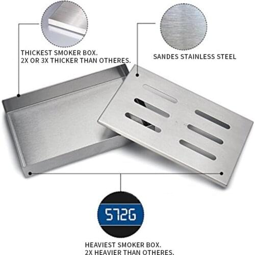 Stainless Steel Barbecue Meat Smoker Box For BBQ Grill Wood Chips Grill Accessories Barbecue Meat Smoking With Hollowed Lid #15