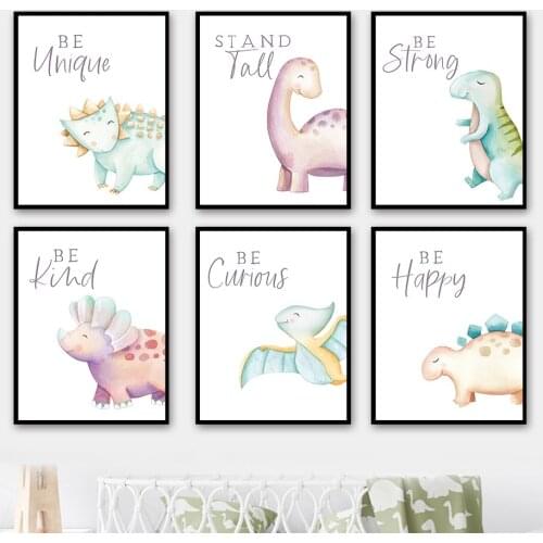 Colorful Dinosaur Inspirational Quotes Wall Art Canvas Painting Nordic Posters And Prints Nursery Wall Pictures Kids Room Decor