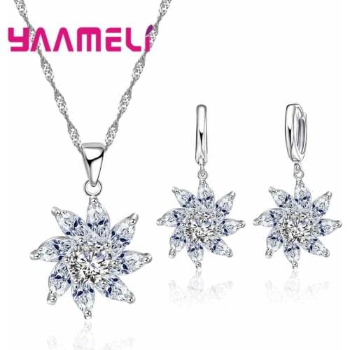 Creative 925 Sterling Silver Bridal Jewelry Sets For Women Fashion CZ Zircon Earrings Necklace Set Mothers Days Bijoux