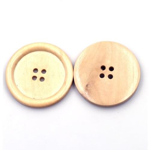 5PCS Round 50mm Wooden Sewing Buttons 4 Holes Khaki DIY Accessories for Coat Clothes Scrapbook Sweater Bag Crafts Repair Replace