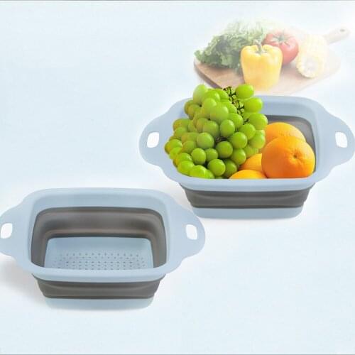 XYj Square Draining Basket Collapsible Colanders Foldable Silicone Kitchen Organizer Fruit and Vegetable Washing Basket Filter