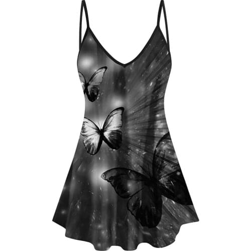 V-neck Butterfly Print Spaghetti Strap Tank Top Lady Summer Sleeve Y2K Plus Size Harajuku Colorful Animal Camis Gothic Clothes