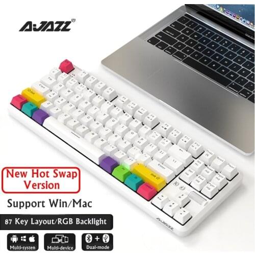 HOT SWAP Ajazz K870T Bluetooth Wireless/Wired Dual-Mode RGB Backlit Mechanical Keyboard For PC,Notebook,Tablet ,Mobile Phone