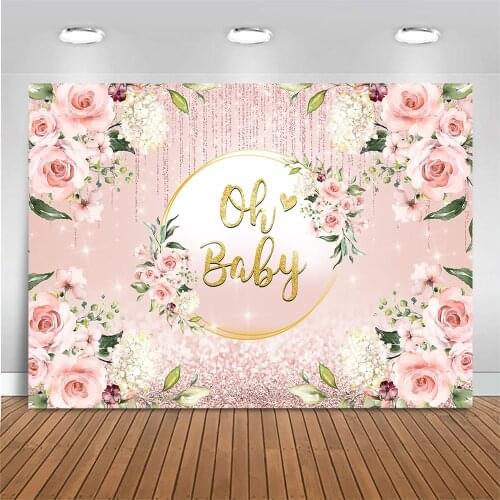 Mocsicka Newborn Baby Shower Backdrop for Photography Pink Flower Green Leaves Child Girl Birthday Photo Background Photo Studio