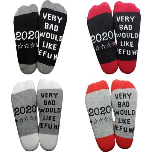Men Women Contrast Color Cotton Crew Socks Funny Saying 2020 Very Bad Would Like Refund Letters Printed Novelty Casual