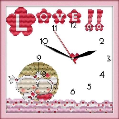 Love cross stitch kit 14ct 11ct count print canvas wall clock stitching embroidery DIY handmade needlework