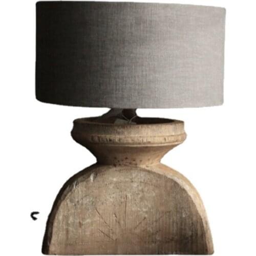 Country Retro Solid Wood Table Lamp French Wooden Bedroom Bedside Lamp Ecological Log Living Room Sample Room Table Lamp