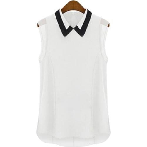 2021 New Summer Chiffon Shirt Fashion All-match European And American Solid Color Loose Lapel Sleeveless Shirt Vest Womens Clot