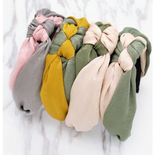 New Retro Fabric Knotted Hair Accessories Contrast Color Cross Hair Band Knitted Headband headware Head hoops band For Women