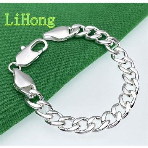 New 925 Sterling Silver Bracelet 10MM Sideways Cuban Bracelet Chain for Women & Mens Jewelry Gifts