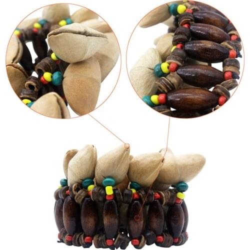 New Handmade Nuts Shell Bracelet Wooden Handbell For Djembe African Drum Conga Percussion Accessories Kids Toy