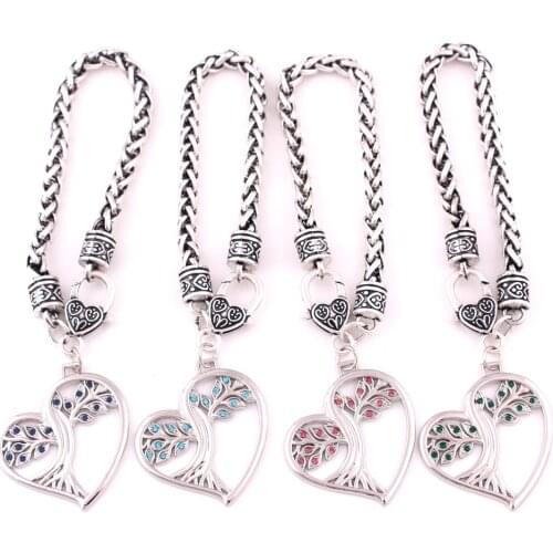 New Styles Solstice Tree Heart Shape Pendant Life Tree Pagan Druid Crystal Wheat Chain Bracelet