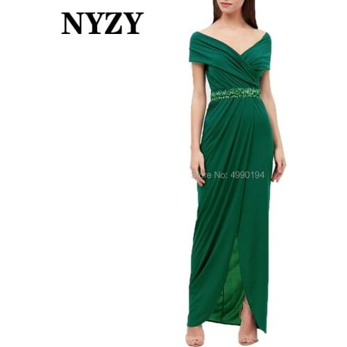 NYZY M290 Jersey Off the Shoulder Pleats Green Mother of the Bride Dresses Summer Party Dress Women Evening Prom