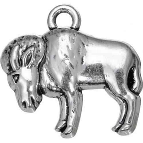 2021 New Large Buffalo animal charm single side zinc alloy antique silver plated charms for jewelry making
