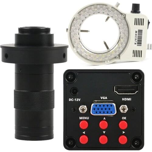 Adjustable 130X Zoom SONY IMX307 Industrial 1080P HDMI VGA Video Microscope Camera 70-265mm Working Distance Microscope Set Kit