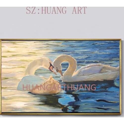 Hand-painted tree high quality white swan landscape color wall decoration painting canvas lobby hotel children room living room