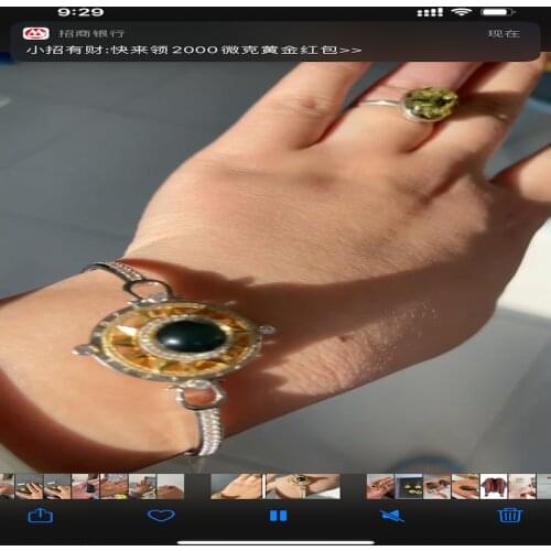 S925 sterling silver gold-plated natural Mexican blue amber light luxury temperament sun rotating bracelet