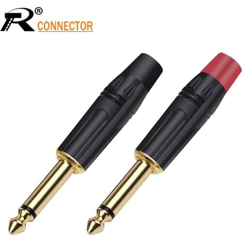 2Pcs/1Pair Luxury Smooth Black Audio Plug Connector 6.35mm Jack Mono Assembly Microphone Connector Black & Red in 1pair