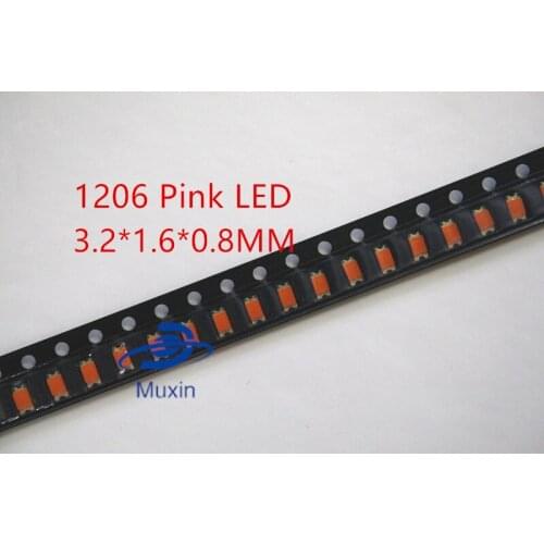 SMD 1206 (3216) Pink LED Chip 20mA DC 3V SMT Surface Mount Light Emitting Diode Lamp Bulb Electronics Components for PCB 500pcs
