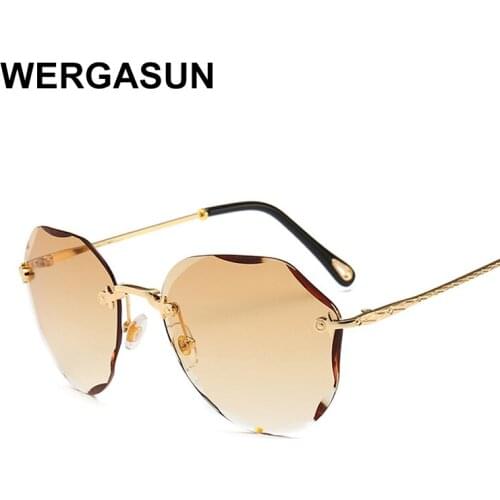 WERGASUN Fashion sunglasses women Summer Rimless Shades Brand designer Sun glasses sunshines Luxury Sunglasses woman
