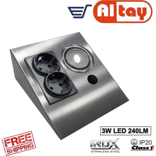 Undercounter Double Socket Stainless Steel 3w led spotlight 16A 220v Under Cabinet Socket Electric socket from Kitchen & Bedroom