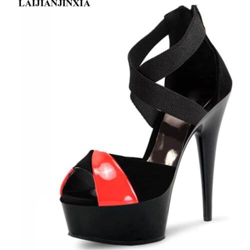 New 15cm cross strap upper heel pumps, stage girl ultra high heel sandals, transparent stiletto Dance Shoes