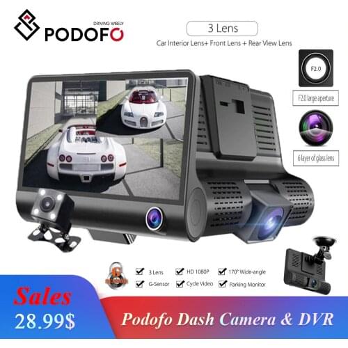 Podofo Car DVR 3 Cameras Lens 4.0 Inch Dash Camera Dual Lens With Rearview Camera Video Recorder Auto Registrator Dvrs Dash Cam