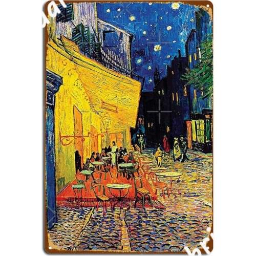 Vincent Van Gogh Cafe Terrace At Night Metal Sign Funny Kitchen Club Plaques Tin Sign Poster