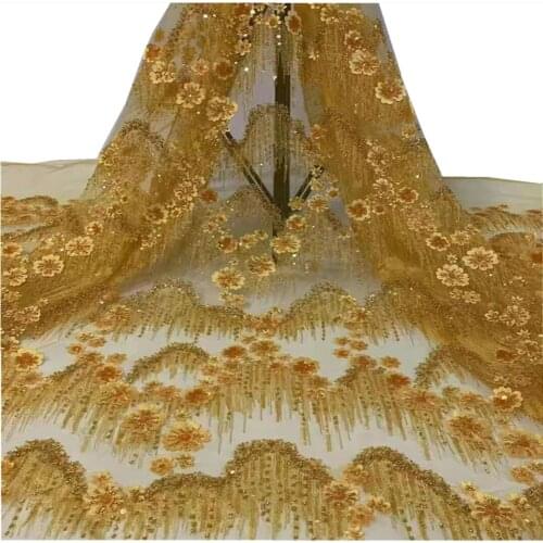 High quality African wedding tulle lace fabric with wonderful beads and sequins embroidery 2021 French lace QC-425