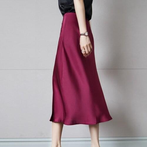 Korean England Style Office Lady Simple Solid Satin Elegant Summer Midi Skirt Women Faldas Mujer Moda Long Skirts Womens
