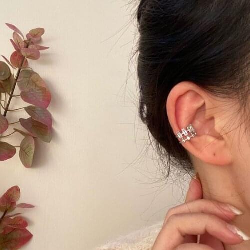 TIMEONLY Korean Style Cubic Zircon Double Layering Hoolow Clip Earring for Women Ladies Simple Earrings Statement Jewellery