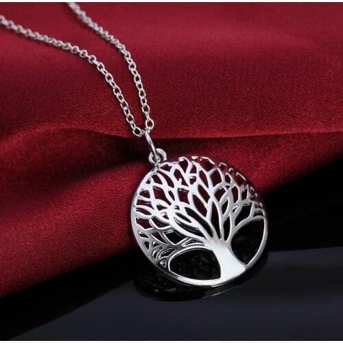 Hot High quality Fashion party wedding Jewelry 925 Sterling Silver Charms Round tree Pendant Necklace For Women Holiday gifts