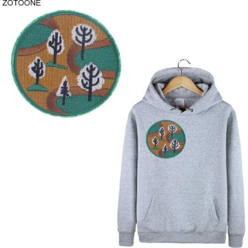 ZOTOONE 1/10pcs Round Tree Iron on Patches DIY Badge Sew on Patch for Clothing Jackets Bag Clothes Applique Heat Transfer G