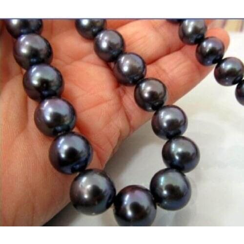 10-11MM AA TAHITIAN NATURAL BLACK PEARL NECKLACE 14KGP