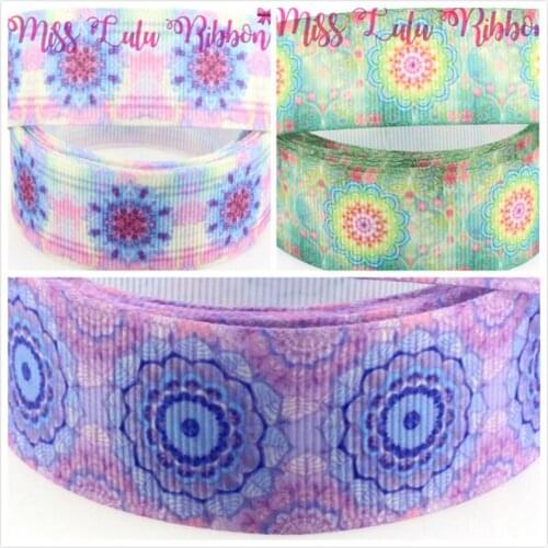 16mm-75mm Hot Sell Mandala Patterns Printed Grosgrain Ribbon/Foe DIY Christmas Present Webbing Handmade Hair bands 50 yards/roll