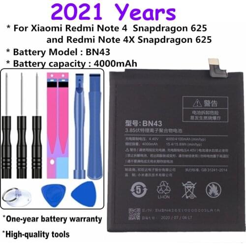 2021 years mobile phone battery for Xiaomi Redmi Note 4 Snapdragon 625 / Redmi Note 4X Snapdragon 625 BN43 Replacement batteries