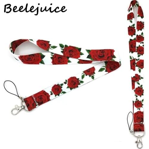 24pcs Rose flowers Neck Strap Lanyard keychain Mobile Phone Strap ID Badge Holder Rope Key Chain Keyrings cosplay Accessories