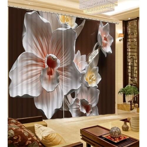 3D Curtains Relief Lily Flowers Printing Blackout Curtains Living Room Or Hotel Drapes Cortians Sunshade Window Curtain