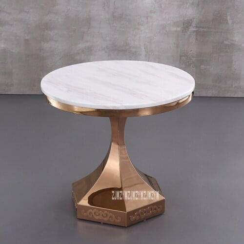 60cm Classic Modern Marble Top Tea Table Reception T Shape Round Coffee Table Center Dining Table Stainless steel Rack