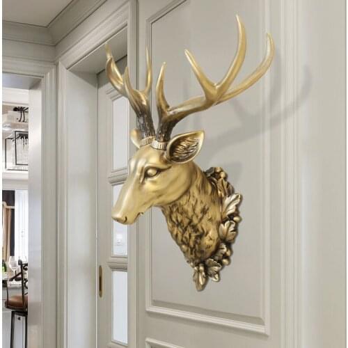 BIG DEER HEAD STATUE HOME DECORATION ACCESSORIES 3D ANIMAL ABSTRACT SCULPTURE WALL HANG DECOR STATUE LIVING ROOM MURAL X3322