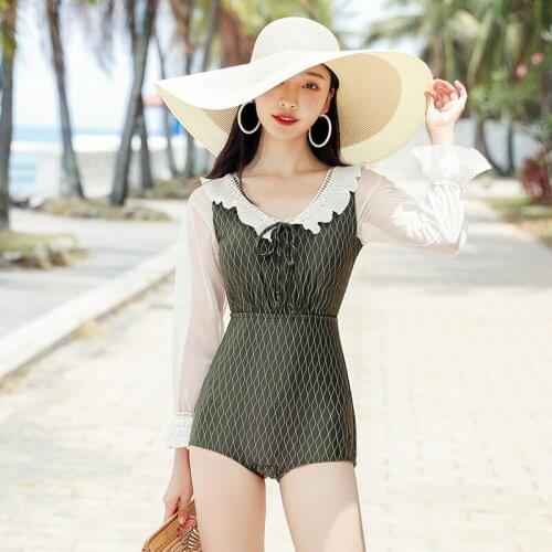 One Piece Swimsuit Korean Style Plus Size Swimwear Dress Female Womens Swimming Suit Closed Beach Women 2021 Sweet Onepiece New