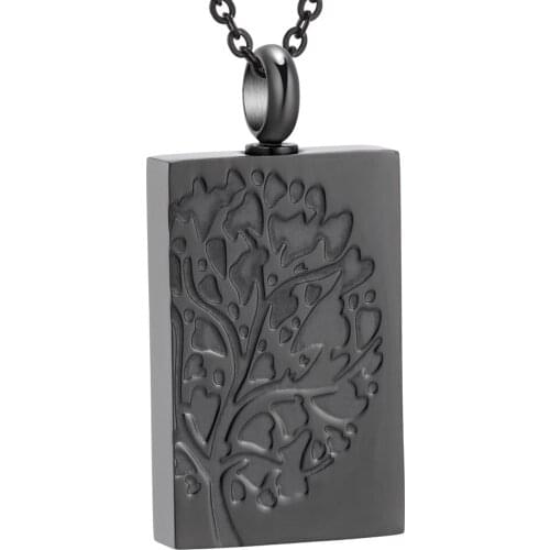 IJD9785 Stainless Steel Suqare Tree of Life Tag Cremation Ash Urn Pendant Necklace Memorial Keepsake Jewelry Ashes Urn Holder