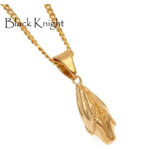 Black Knight men Christian Praying hands beads pendant necklace Gold Color Stainless steel praying beads hands necklace BKGM0067