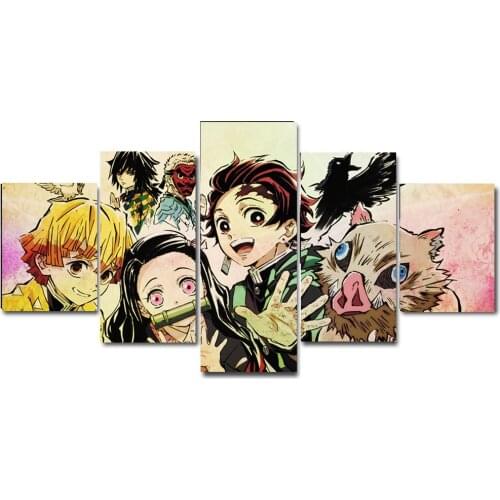 Demon Slayer Anime Character Canvas Art Prints Poster Tanjirou Nezuko Fabric Artwork,No Frame,5Pcs