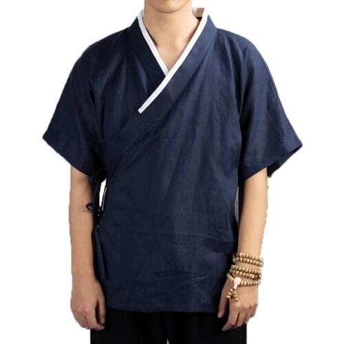 Hanfu Men Men Cotton Linen Jacket Men Kimono Kongfu Coat Mens Retro Streetwear Cardigan Outwear male Open Stitch jacket 4XL