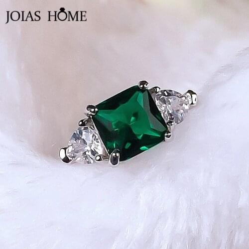 JoiasHome Trendy Ring For Womens Engagement Gift Square Emerald Zircon Silver 925 Jewelry Geometry Gemstones Size6-10 Wholesale