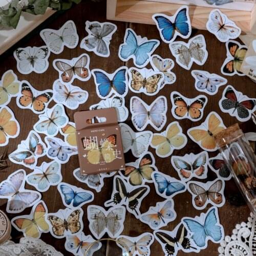 Journamm 46pcs Ins Style Butterfly Boxed Stickers Planner Scrapbooking Office supplies Decorative Stationery Sealing Stickers