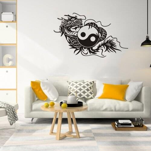 Chinese Element Wall Sticker Yin Yang Taoist Dragon Wall Decal Home Decoration For Chinese Style Architecture Vinyl DW11168