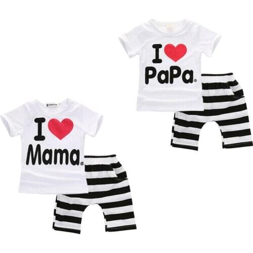 Baby Clothes 2pcs Newborn Toddler Infant Baby Boy Girls Clothes Short Sleeve Letter T-shirt Tops +Striped Pants Outfit Set